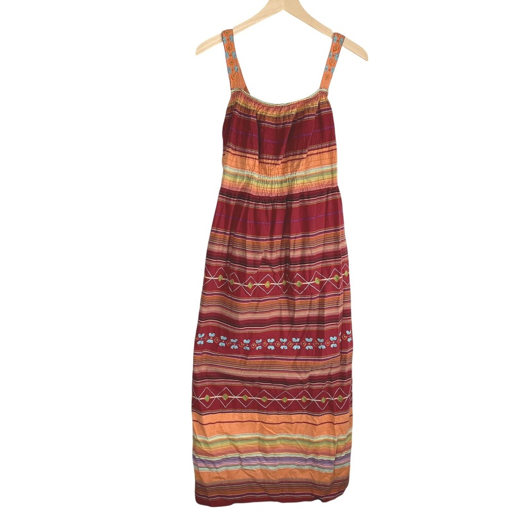 Coldwater Creek Embroidered Striped Colorful‎ Gypsy Hippie Summer Midi Dress 8